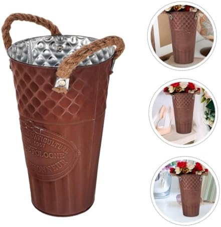 SUPVOX Vintage Iron Flower Bucket Decorative Vase