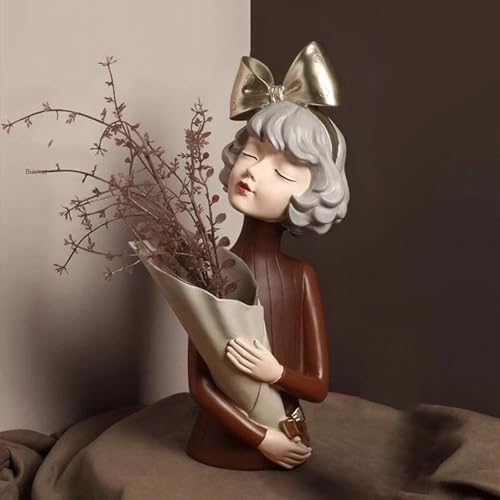 Decor Ornaments - Dry Flower Holder - Artistic Girl Statue Vase for Home Decor