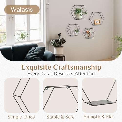 Hexagon Shelves Black Metal Set of 4