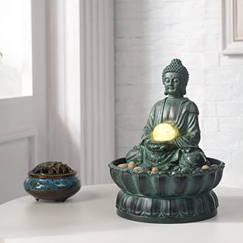 Indoor Tabletop Zen Fountain Buddha Statue with LED Light and Glass Ball