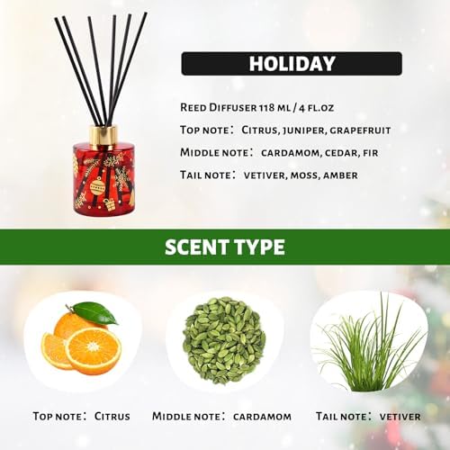 Brakula Holiday Reed Diffuser Set 8 Sticks with Christmas Jar Design