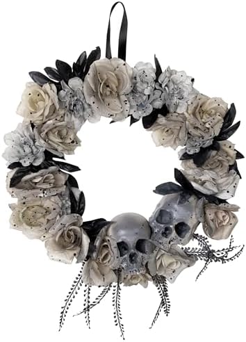Northlight Double Skull and Roses Halloween Wreath 16 Unlit