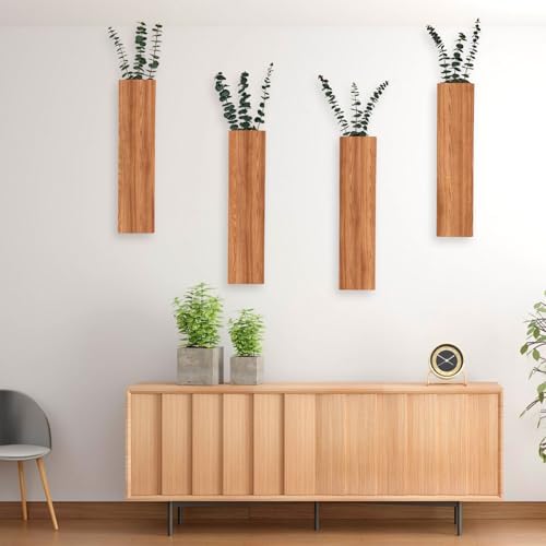 4 Pack Wood Wall Decors for Indoor Plants and Dried Flowers