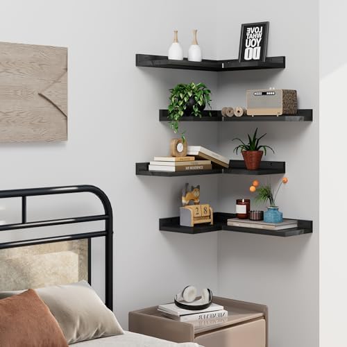 4-Tier Corner Floating Shelves Black