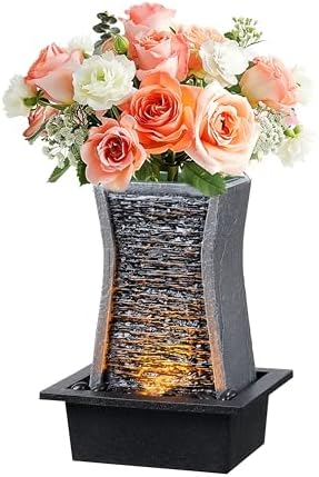 GOSSI Tabletop Water Fountain with LED Lights and Plastic Pot
