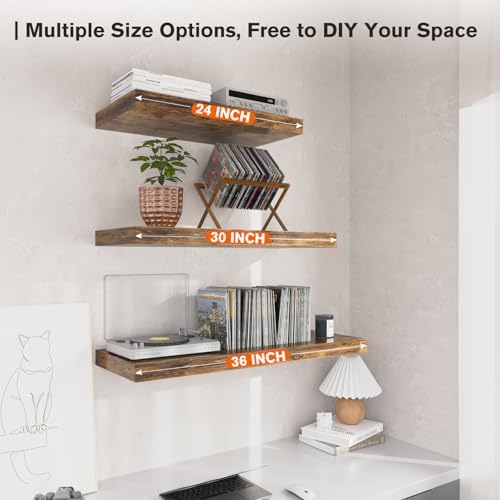 3 Floating Wall Shelves Rustic Brown 30 in W x 1275 in D x 2 in H