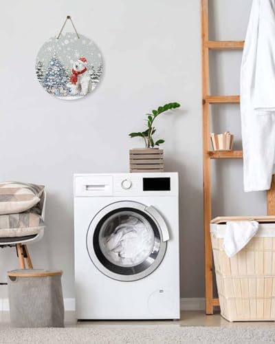 Christmas Welcome Sign Front Door Decor 10 Inch Wooden Wreath