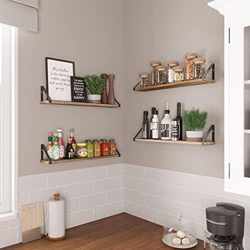 Wallniture Ponza Wood Floating Shelves Set of 4