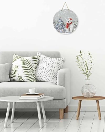 Christmas Welcome Sign Front Door Decor 10 Inch Wooden Wreath