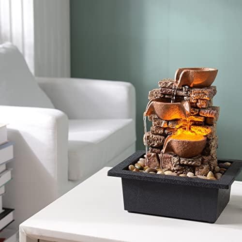 Haobos 3-Tier Tabletop Fountain with LED Lights