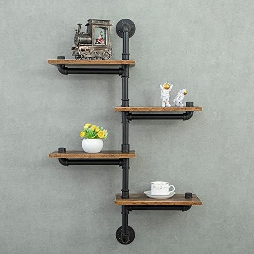 Industrial Pipe Shelving with Wood Planks Corner Floating Wall Mounted Shelf for Bar Kitchen Living Room