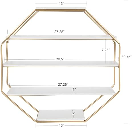 Kate and Laurel Lintz Octagon Floating Wall Shelves with Gold Frame