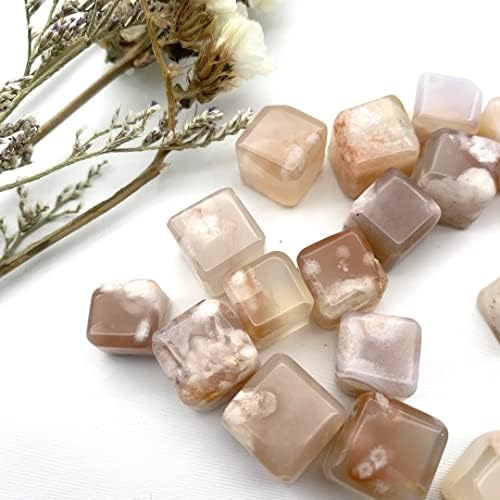 1pc Natural Cherry Blossom Agate Cube Crystal Decor Stone
