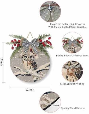 Welcome Sign Christmas Wreath Owl Wood Door Decor