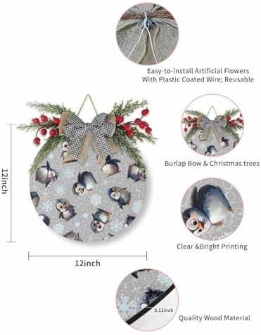 Cute Christmas Welcome Sign with Penguin Wreath Decor