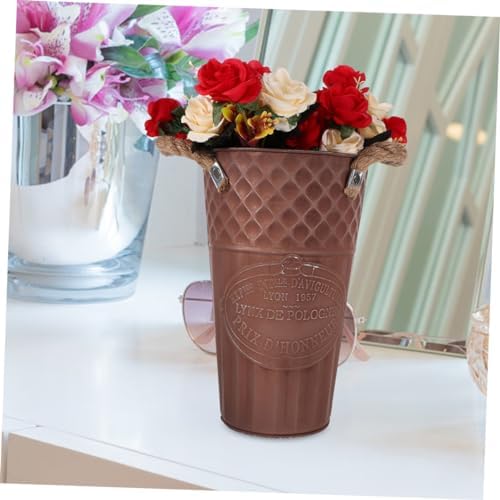 Vintage Style Flower Bucket Rustic Decorative Metal Vase