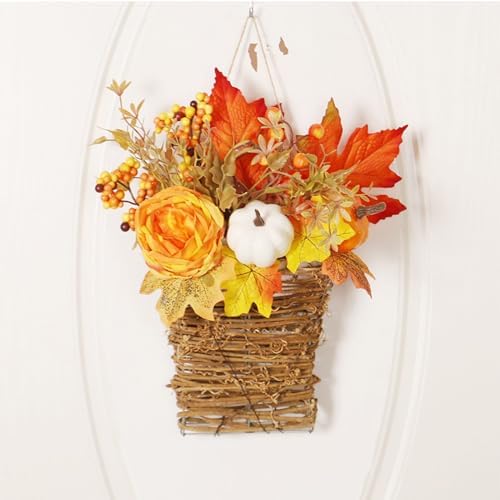 Fall Door Wreath with Peony and Pumpkin Decor