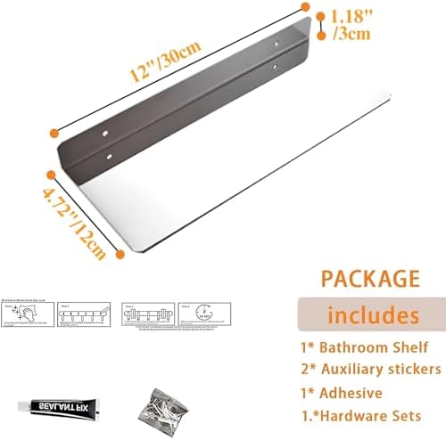 12 Inch Stainless Steel Wall Mounted Floating Shelf with 2 Levels