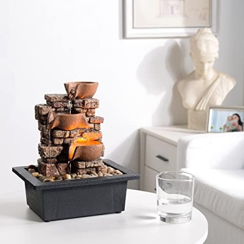 Haobos 3-Tier Tabletop Fountain with LED Lights