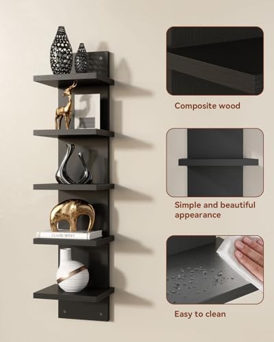 IBUYKE 5 Tier Wall Shelf Unit Black Vertical Shelf