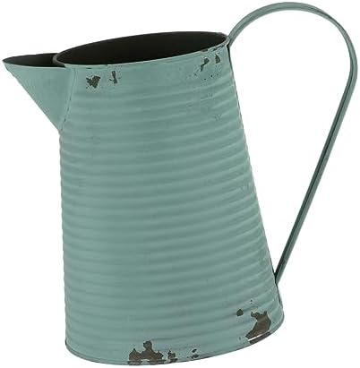 BESPORTBLE Vintage Style Iron Flower Pot Light Blue Pitcher Vase for Farmhouse Decor