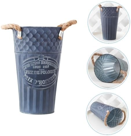 Happyyami Vintage Metal Flower Bucket Planter with Handles