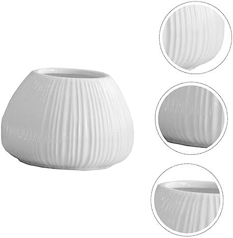 1 Pc Elegant Ceramic Flower Vase with Vertical Stripes