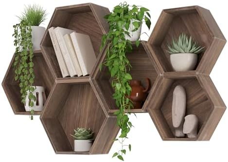 Rustic State Hexagon Floating Shelves - Set of 6
