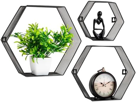Mind Reader Hexagon Floating Shelves Set of 3 Black