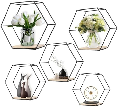 Metal Hexagonal Floating Wall Shelf - Modern Storage Decor