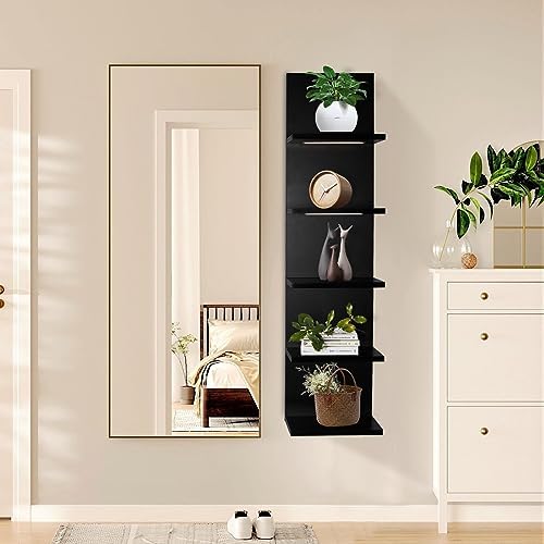5 Tier Wall Shelves with LED Light Floating Storage Design Modern Home Decor Organizer Black
