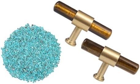 SUNYIK 2-Pack Howlite Turquoise Tumbled Chips Stones Cylindrical Crystal Cabinet Knobs