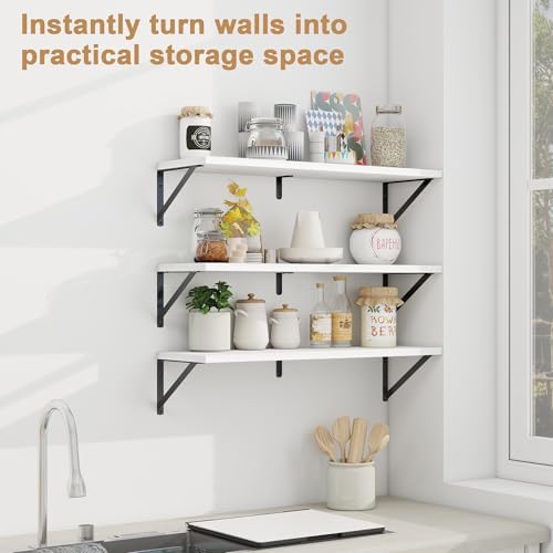 Fun Memories Floating Shelves Set of 3 White Wall-Mounted Bookshelves