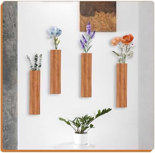 4 Pack Wood Wall Decors for Indoor Plants and Dried Flowers
