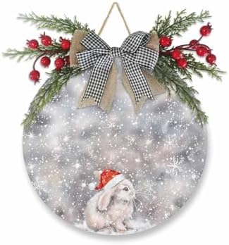 Christmas Welcome Sign with Black Bow and Red Berries