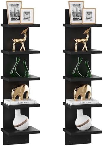 IBUYKE 5 Tier Wall Shelf Unit Black Vertical Shelf