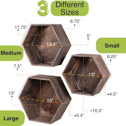 Rustic State Brooks Hexagon Floating Shelves Set of 3