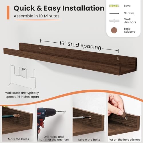 Fun Memories Floating Shelf Set of 6 24 Inch Walnut