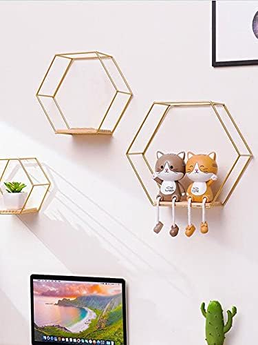3Pcs Gold Hexagonal Floating Shelves Wall Decor