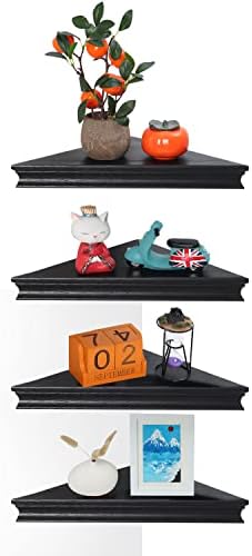 Corner Floating Shelf Set of 4 Black Rustic Design