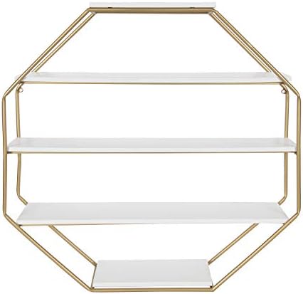 Kate and Laurel Lintz Octagon Floating Wall Shelves with Gold Frame