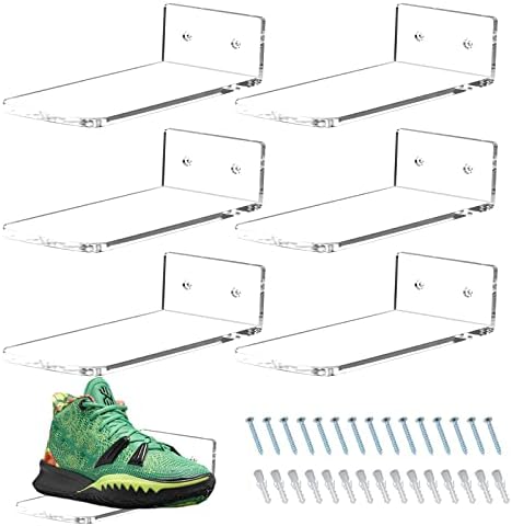 Floating Shoe Display Shelves Set of 6 Clear Acrylic Sneaker Wall Organizer