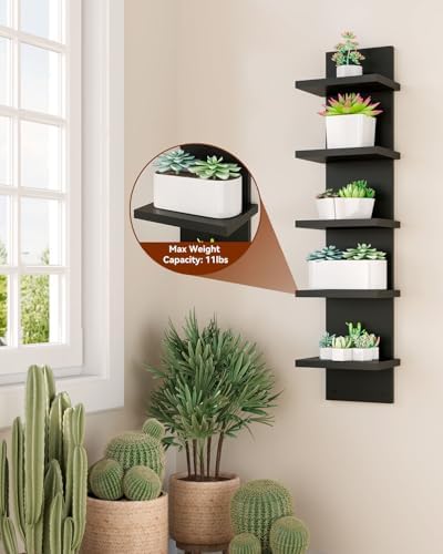 IBUYKE 5 Tier Wall Shelf Unit Black Vertical Shelf
