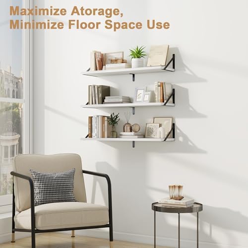 Fun Memories Floating Shelves Set of 3 White Wall-Mounted Bookshelves