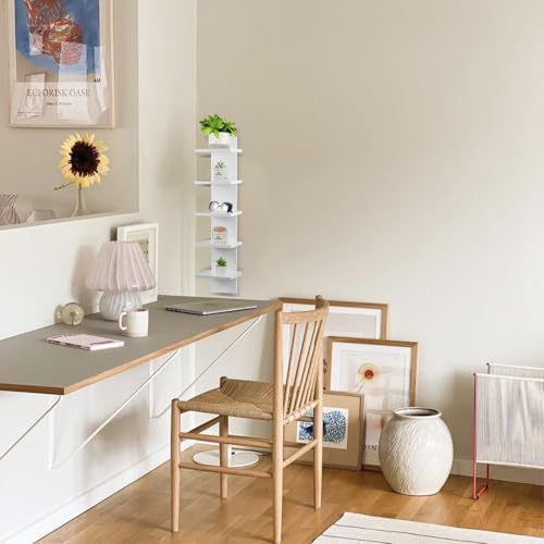 5 Tier Floating Wall Shelf Unit - White Vertical Storage Decor