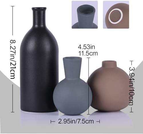 LINYTHER Ceramic Vase Set of 3 Decor Brown