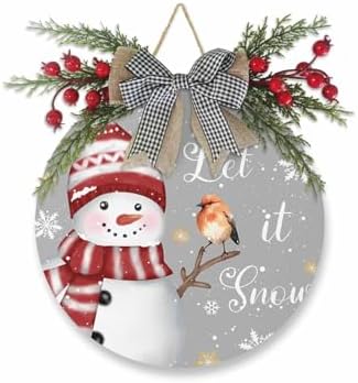 Welcome Sign Christmas Wreath Decorations Red Snowman Wood Sign