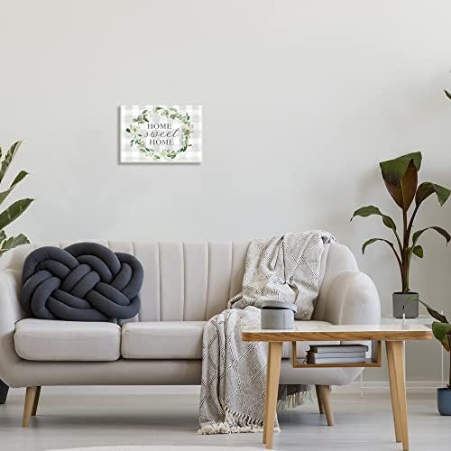 Stupell Industries Sweet Home Leaf Wreath Geometric Plaid Pattern