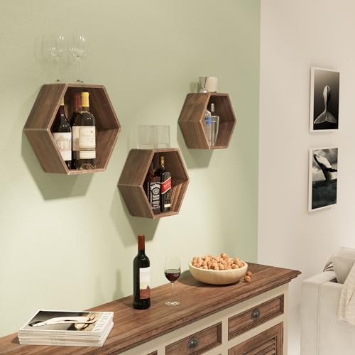 Rustic State Brooks Hexagon Floating Shelves Set of 3