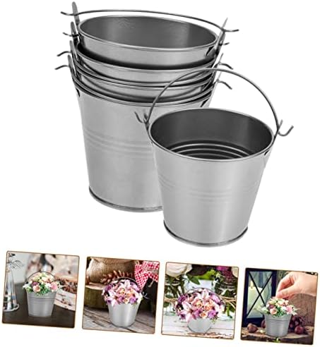 POPETPOP 5pcs Vintage Iron Flower Bucket Planter with Rustic Tin Handles for Home Decor